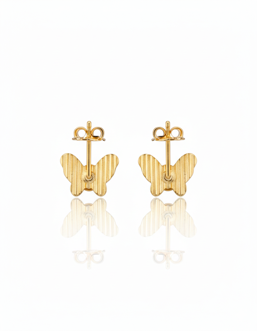 18K Solid Gold Textured Butterfly Stud Earrings