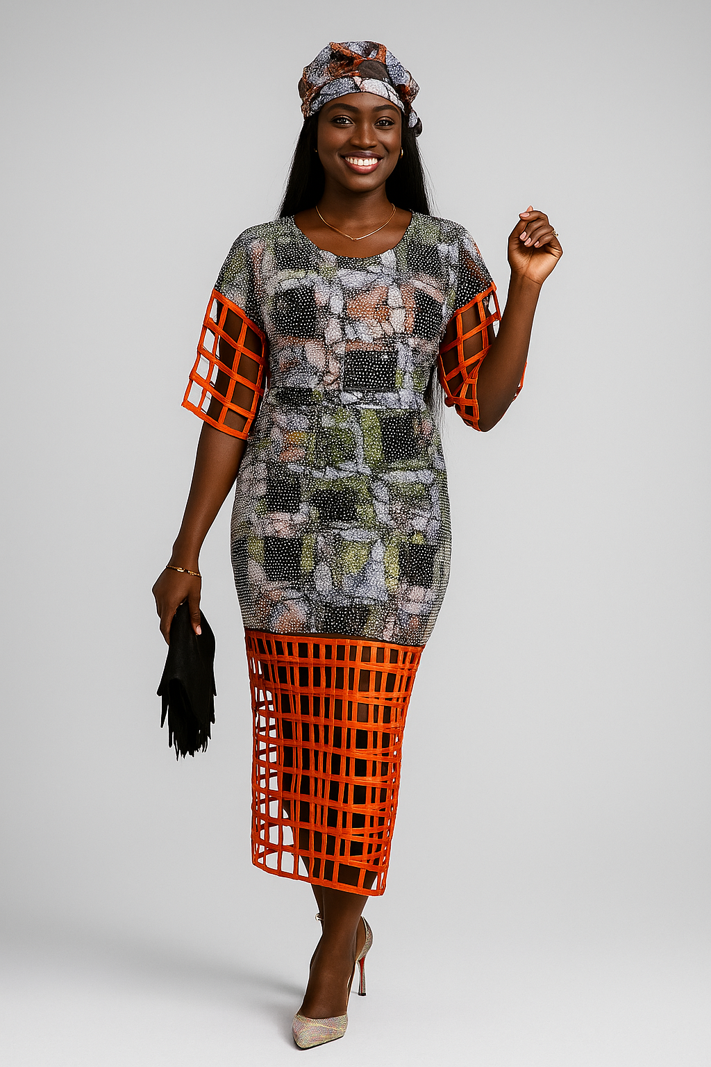 Adire Stone-Encrusted Basket Sleeve Iro & Buba Set
