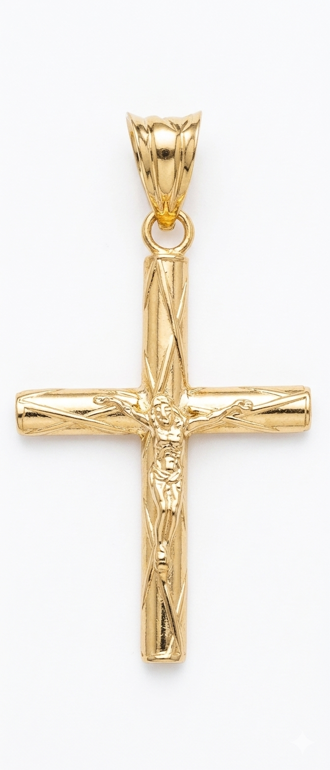 18k Gold Crucifix Pendant –  Hand-Finished Gold Cross ( No Chain)