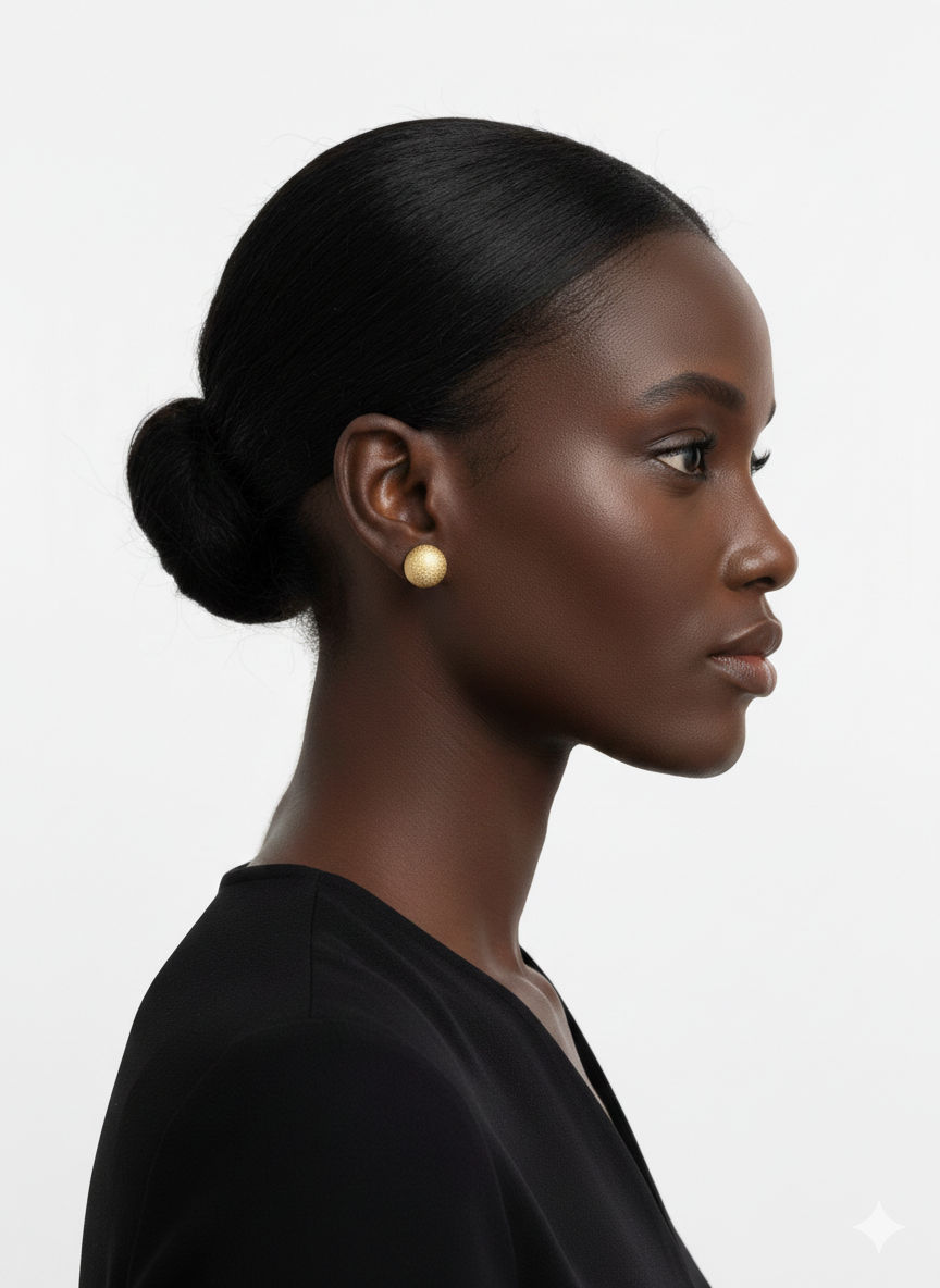 18K Solid Gold Textured Orb Stud Earrings