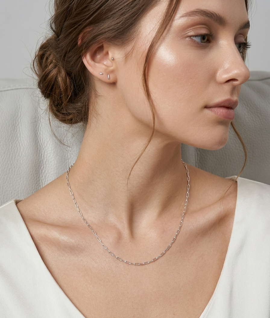 Solid White Gold Slim Paperclip Necklace – 16" Everyday Essential