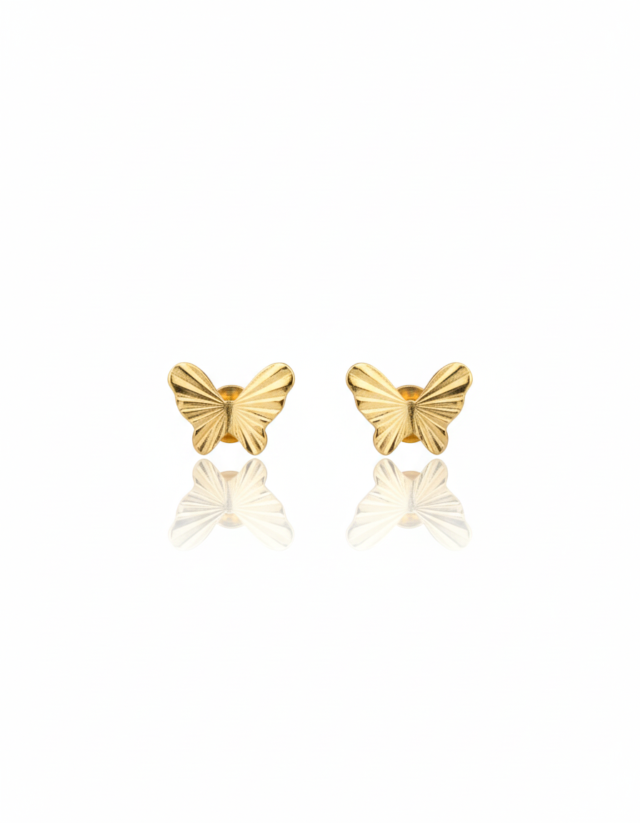 18K Solid Gold Textured Butterfly Stud Earrings