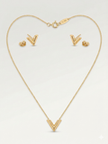 18k Yellow Gold Essential V Pendant Necklace & Stud Earrings Set
