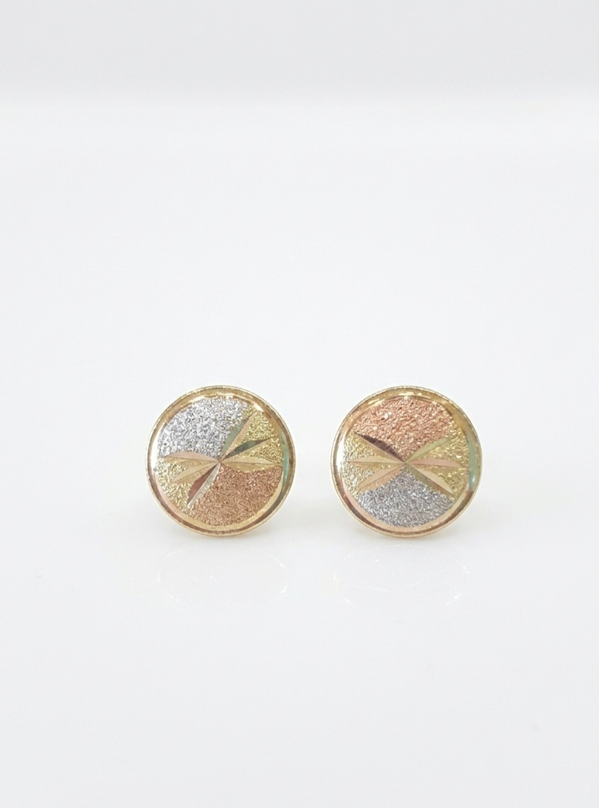 18ct Tricolor Gold Diamond-Cut Stud Earring