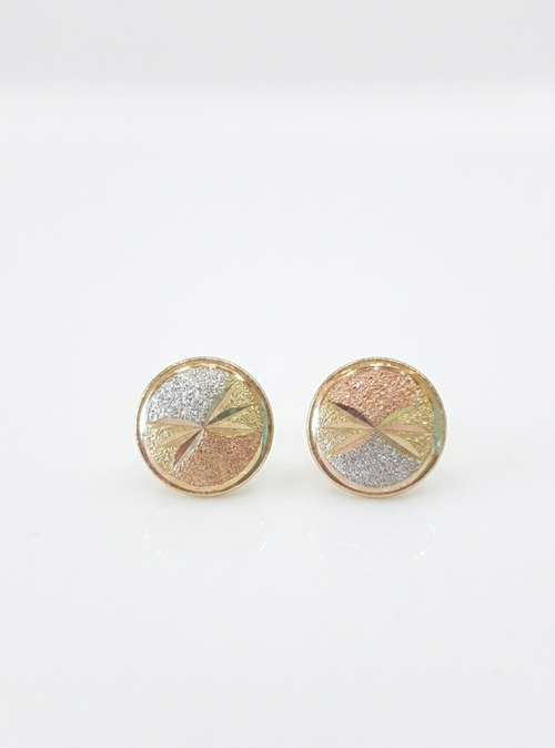 18ct Tricolor Gold Diamond-Cut Stud Earring