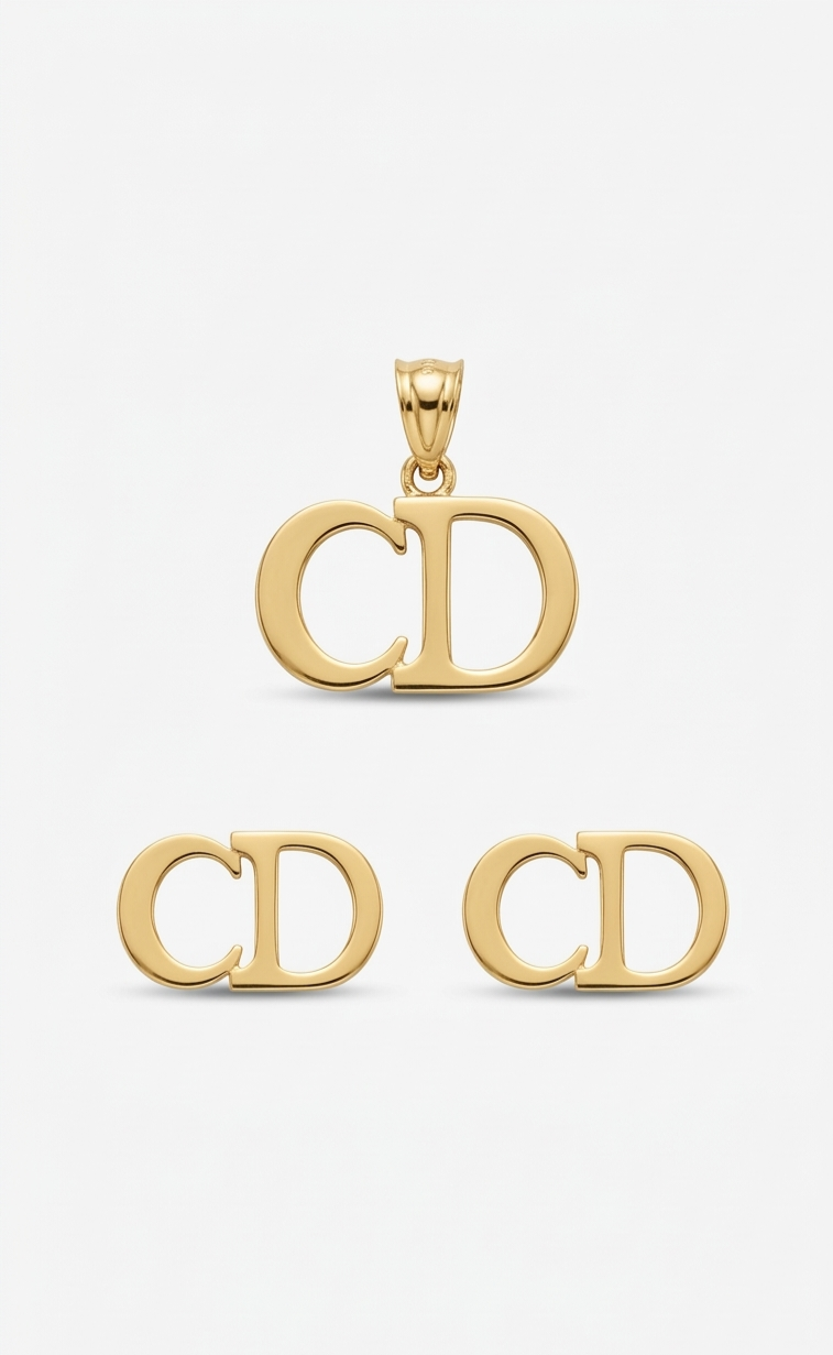 18k Gold Essential "CD" Pendant & Stud Earring Set