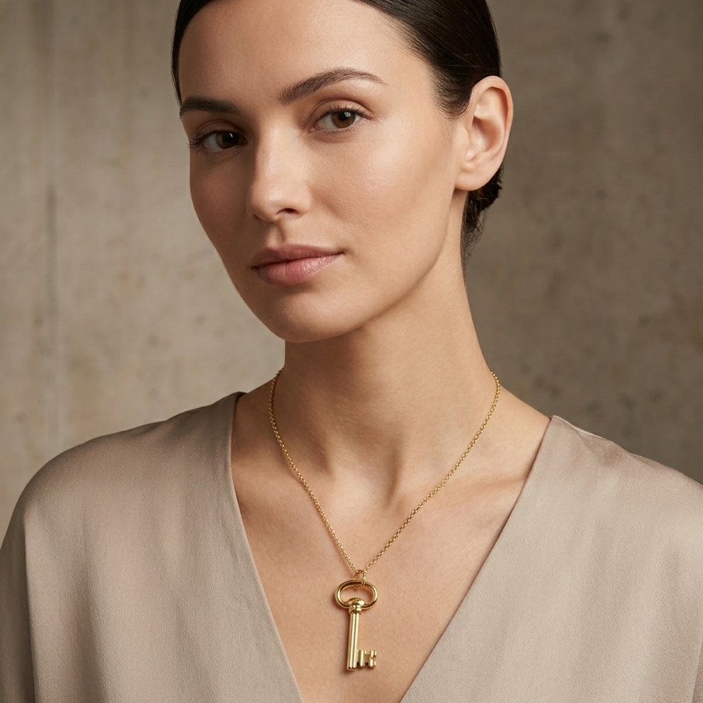 18K Yellow Gold Skeleton Key Pendant ( No Chain)