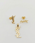 18k Yellow Gold YSL-Inspired Pendant & Stud Earring Set