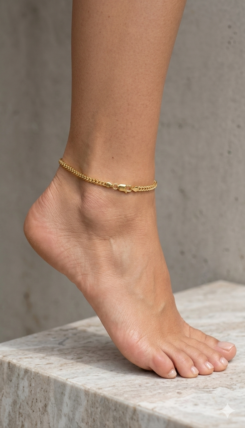 18K Yellow Gold 10" Franco Link Anklet