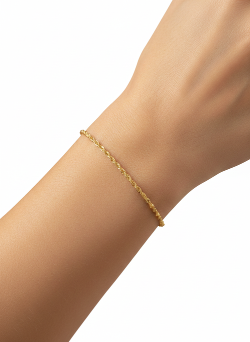18ct Gold 2mm Diamond Cut Rope Chain Bracelet