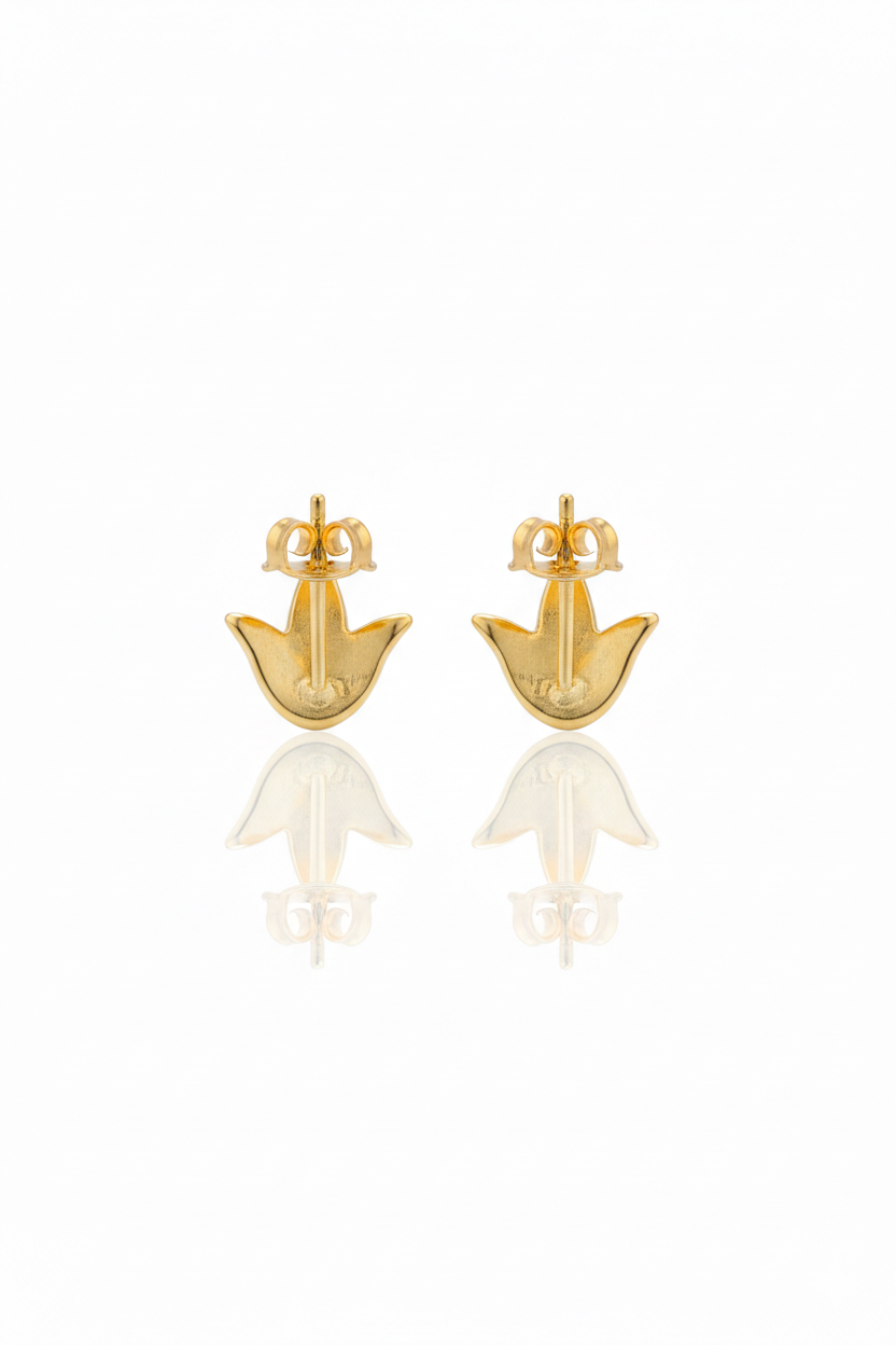 18K Solid Gold Triple Leaf Petal Stud Earrings