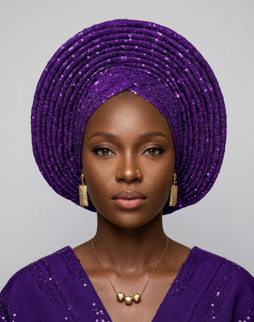 Elegant Pre-Tied Sequin Gele - Shimmering Editorial Edition