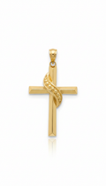 18K Solid Gold Ribbon Cross Pendant (No Chain)