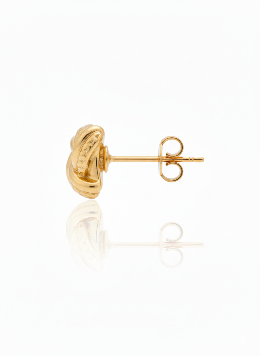18K Solid Gold Textured Square Knot Stud Earrings