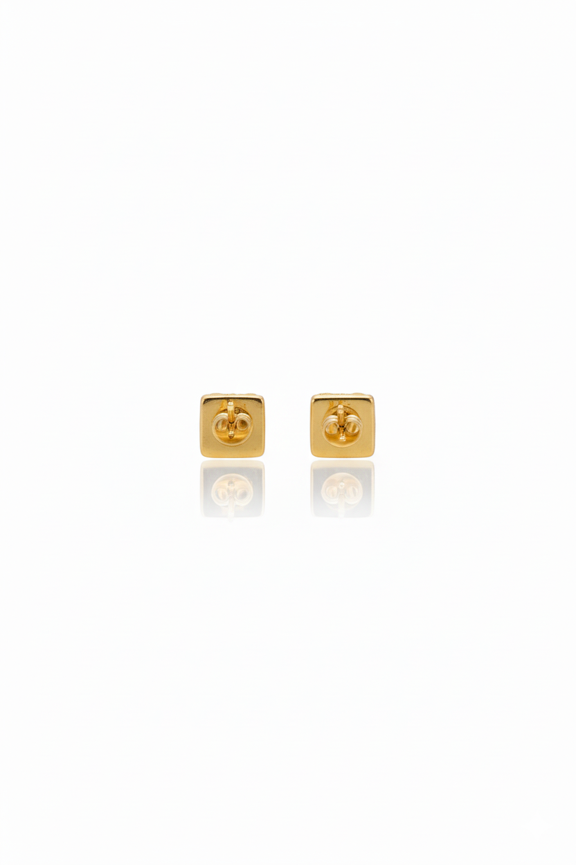 18K Solid Gold Square Hammered Stud Earrings