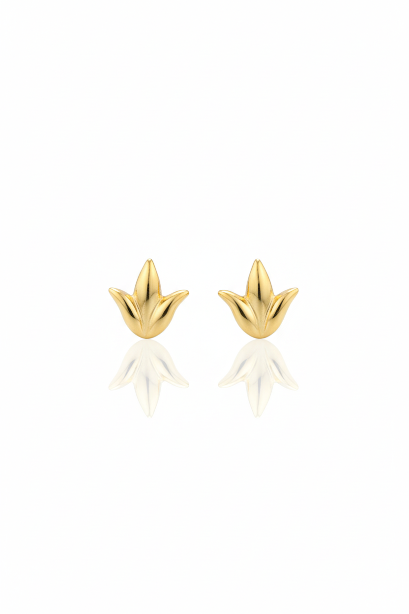 18K Solid Gold Triple Leaf Petal Stud Earrings