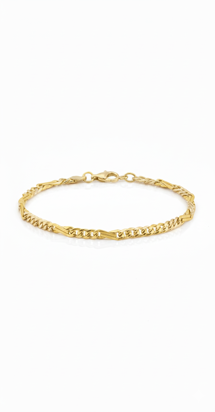 18K Solid Gold Unisex Figaro Link Bracelet
