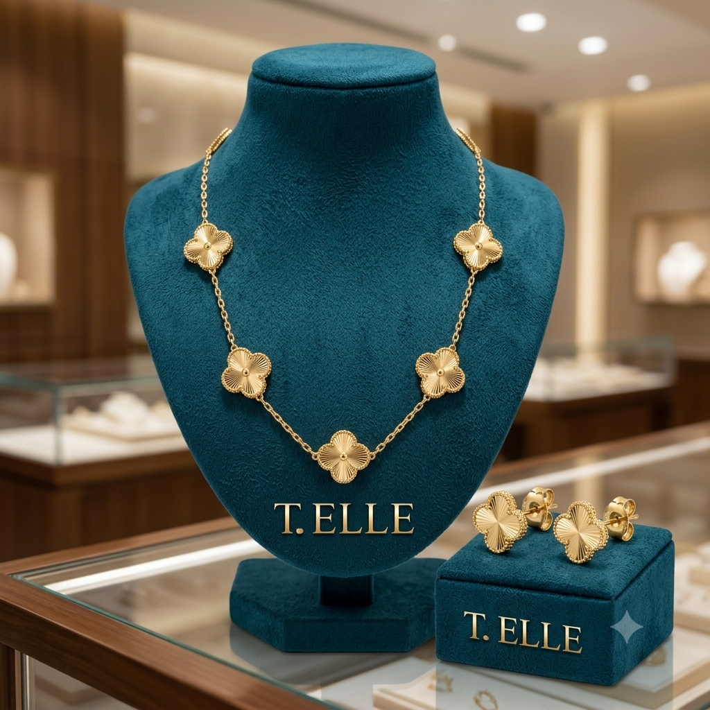 18K Solid Gold Floral Necklace & Earrings Set – 24.8g | 16" Necklace