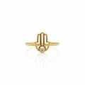 18K Solid Gold Hamsa Hand Diamond Accent Ring