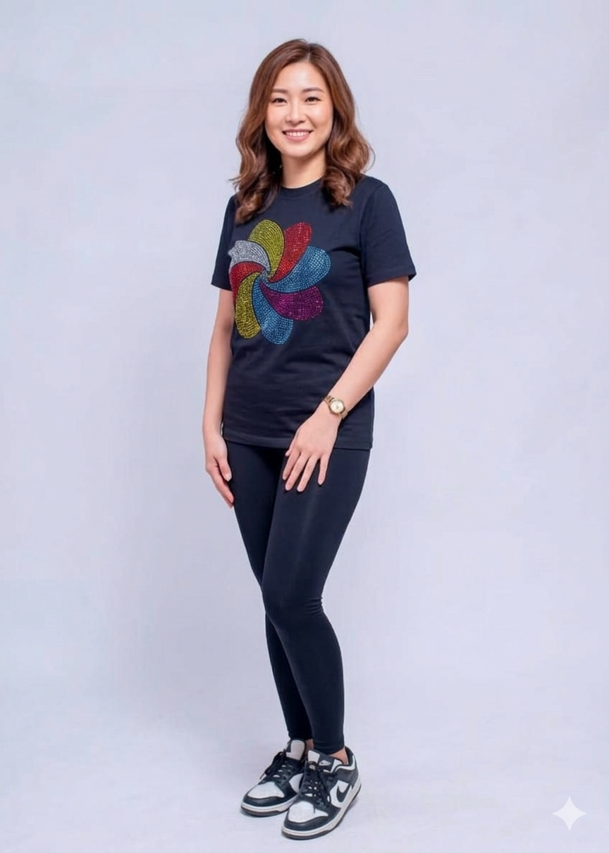 Kaleidoscope Pinwheel Rhinestone Bling T-Shirt – Ultra-Stretch Cotton