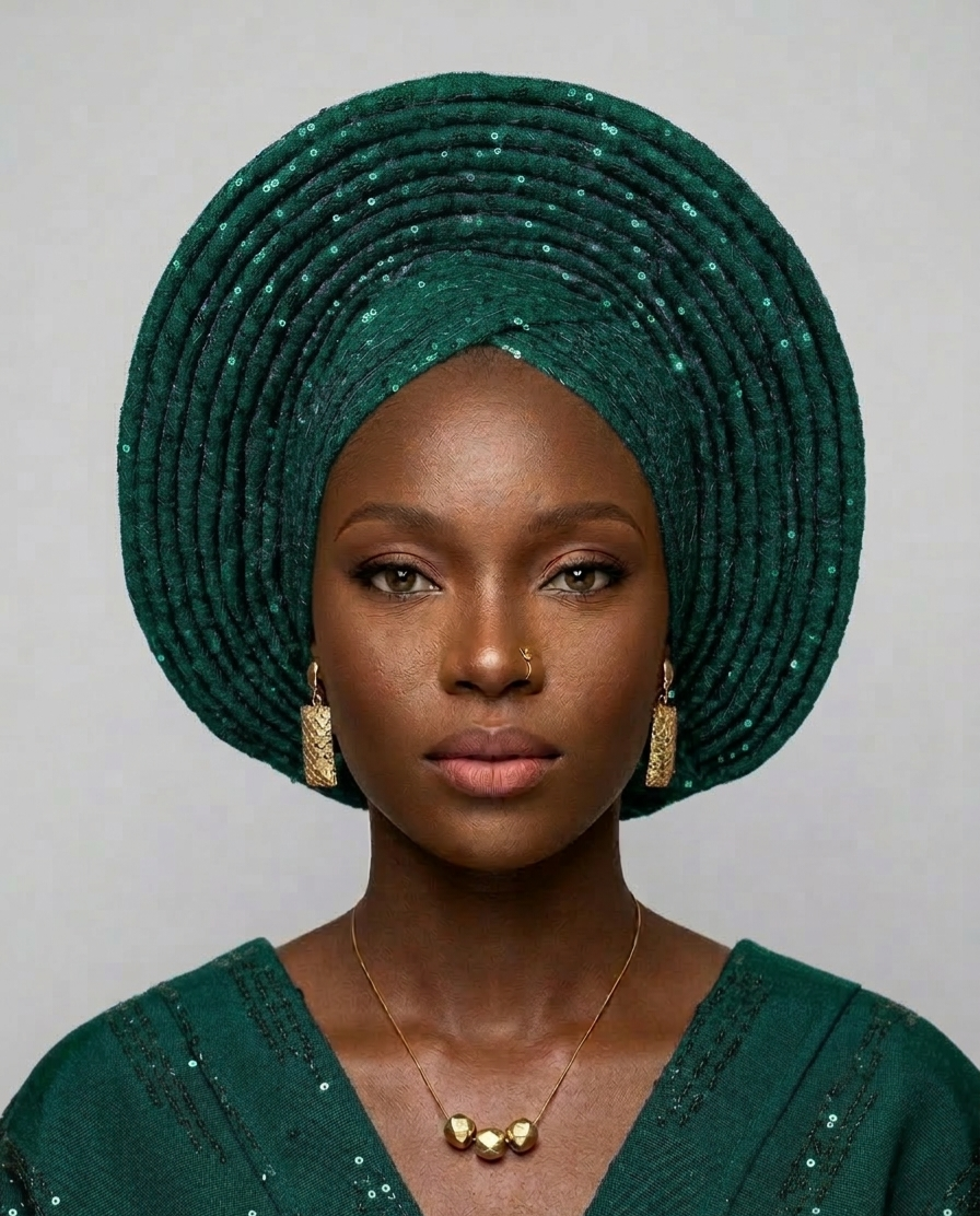 Elegant Pre-Tied Sequin Gele - Shimmering Editorial Edition