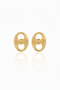 18K Solid Gold Textured Mariner Link Stud Earrings