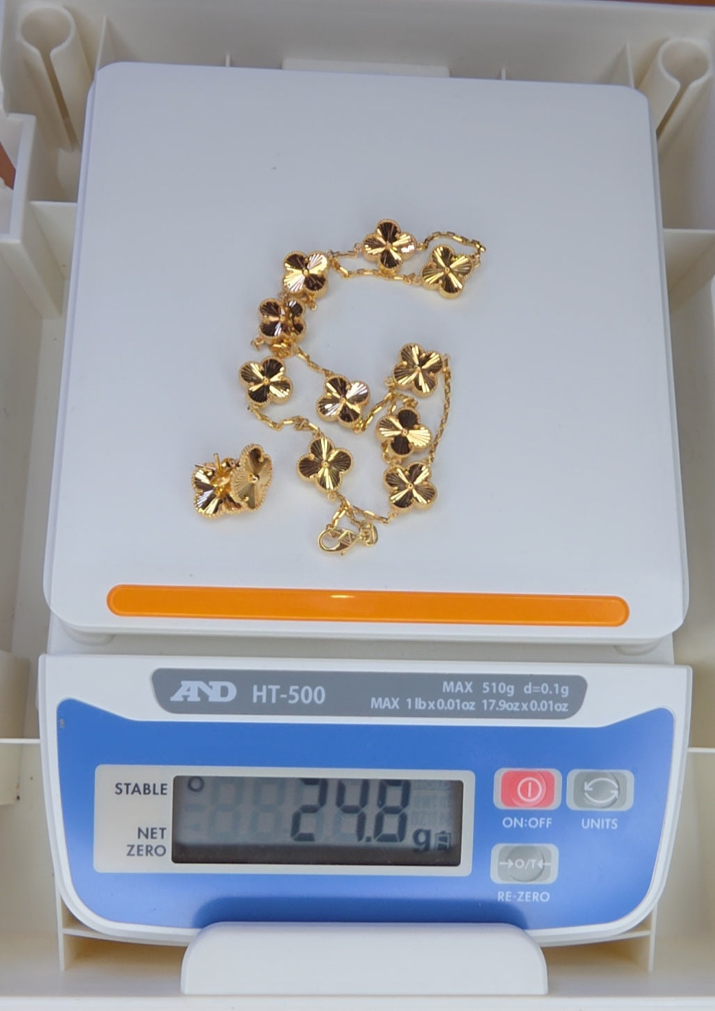 18K Solid Gold Floral Necklace & Earrings Set – 24.8g | 16" Necklace