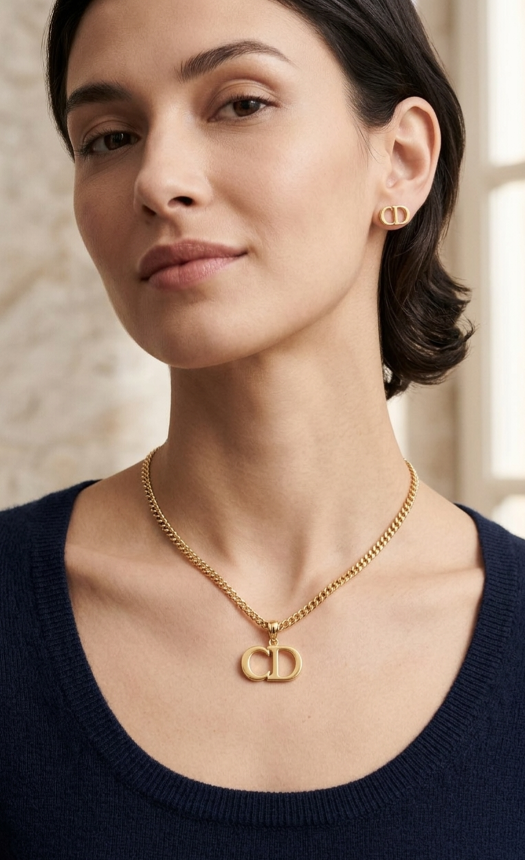 18k Gold Essential "CD" Pendant & Stud Earring Set