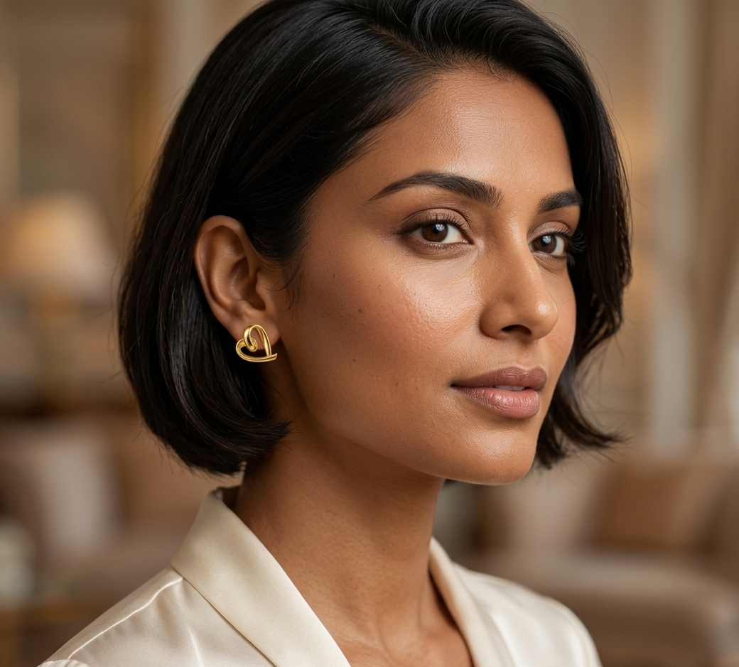 18ct Yellow Gold Open Heart Stud Earrings