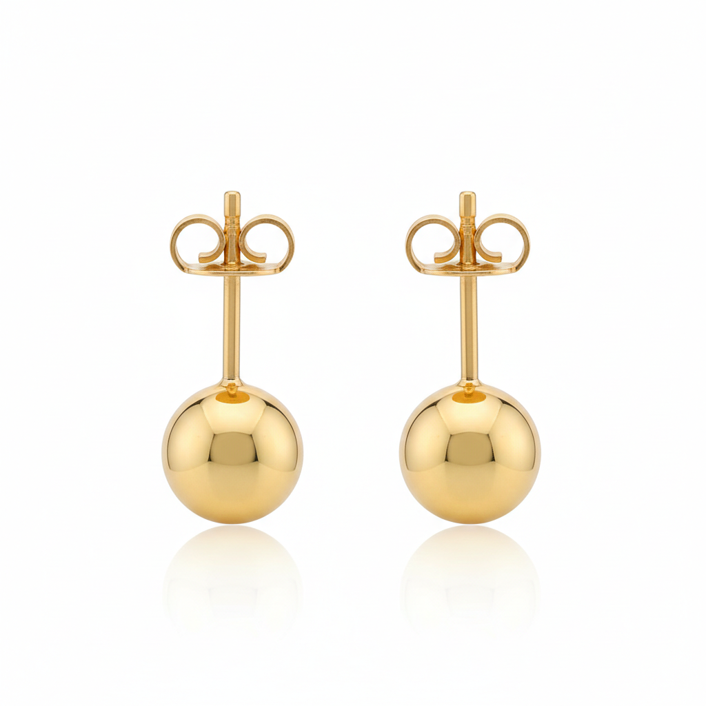 18K Solid Gold High-Polish Ball Stud Earrings