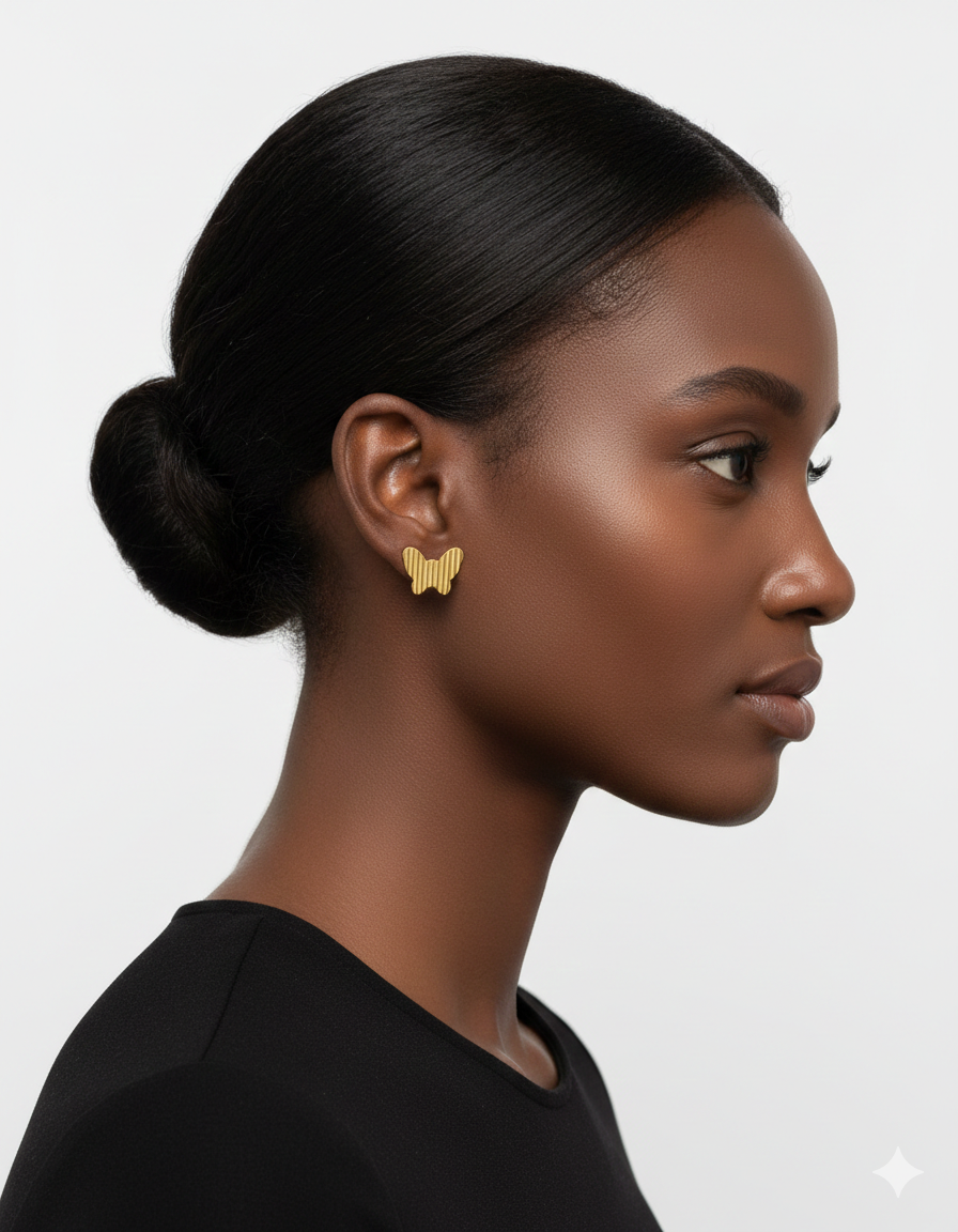 18K Solid Gold Textured Butterfly Stud Earrings