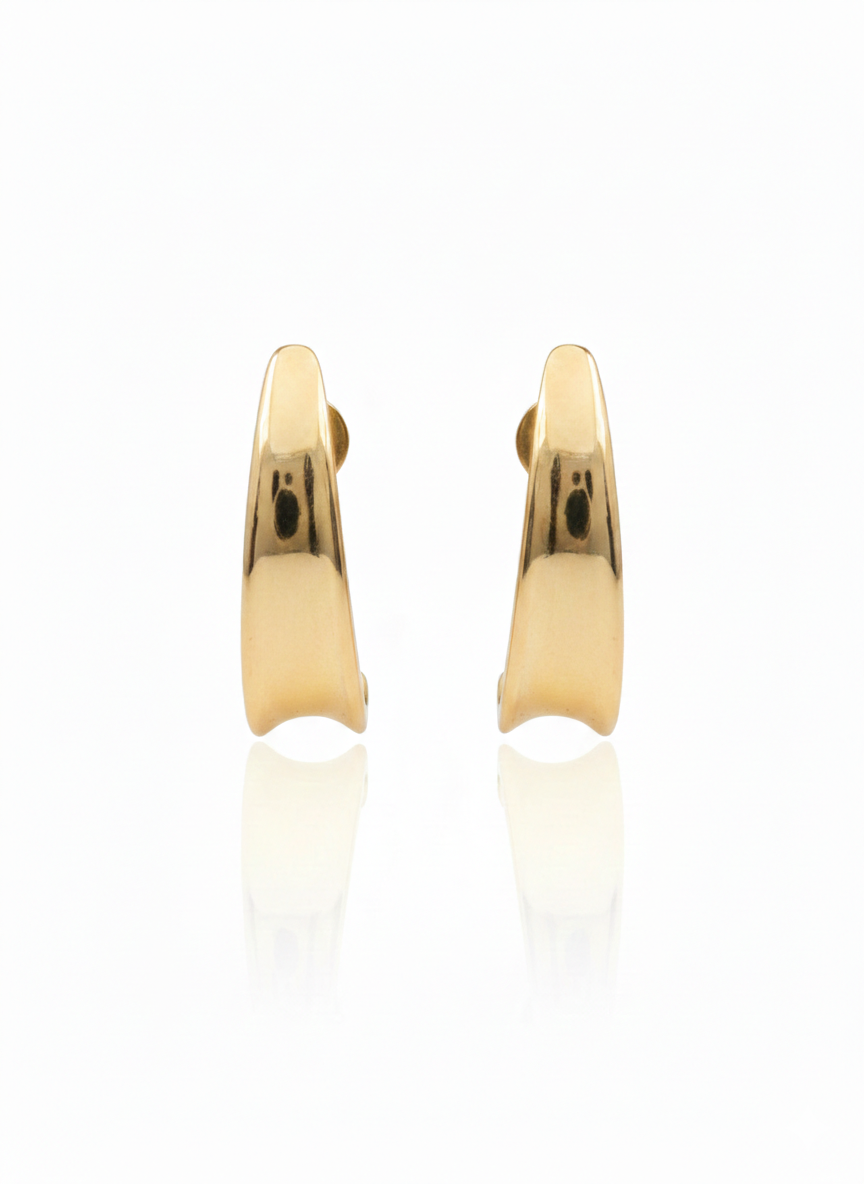 18K Solid Gold Tapered J-Hoop Stud Earrings
