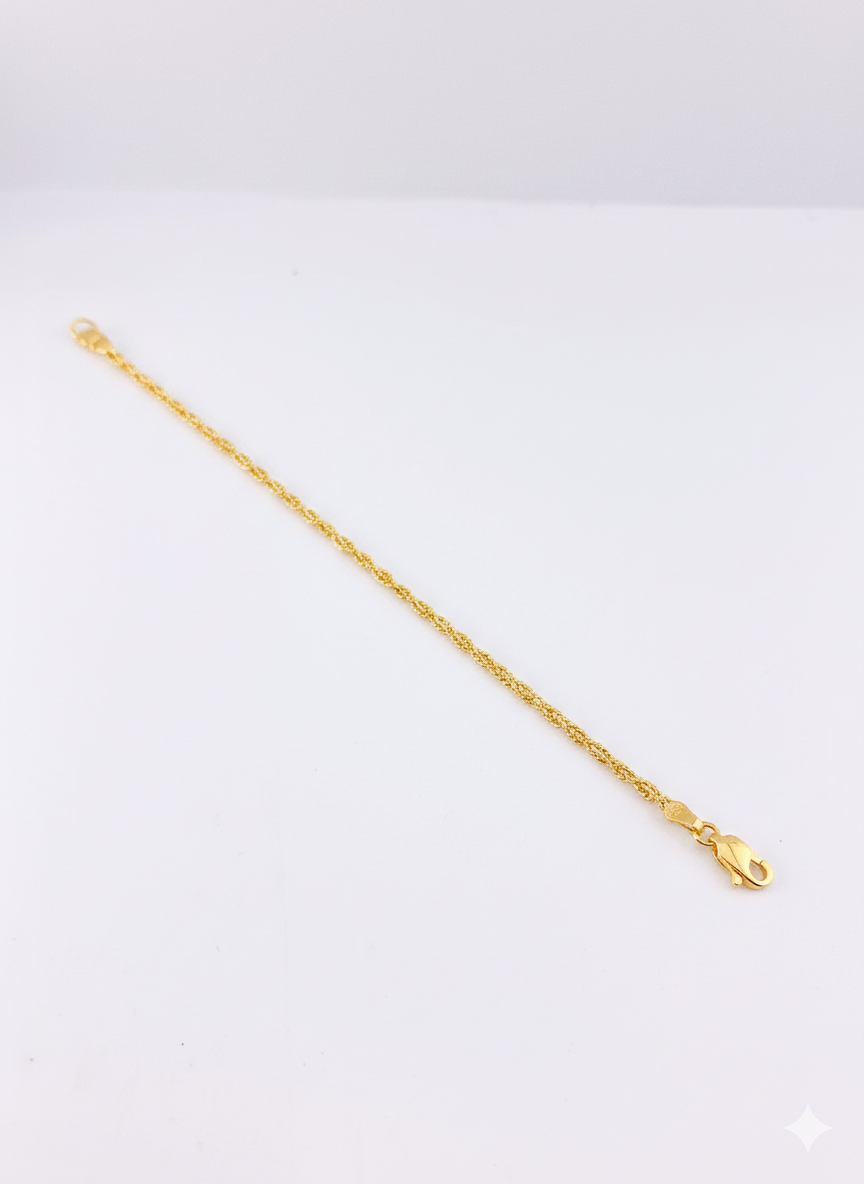 18ct Gold 2mm Diamond Cut Rope Chain Bracelet