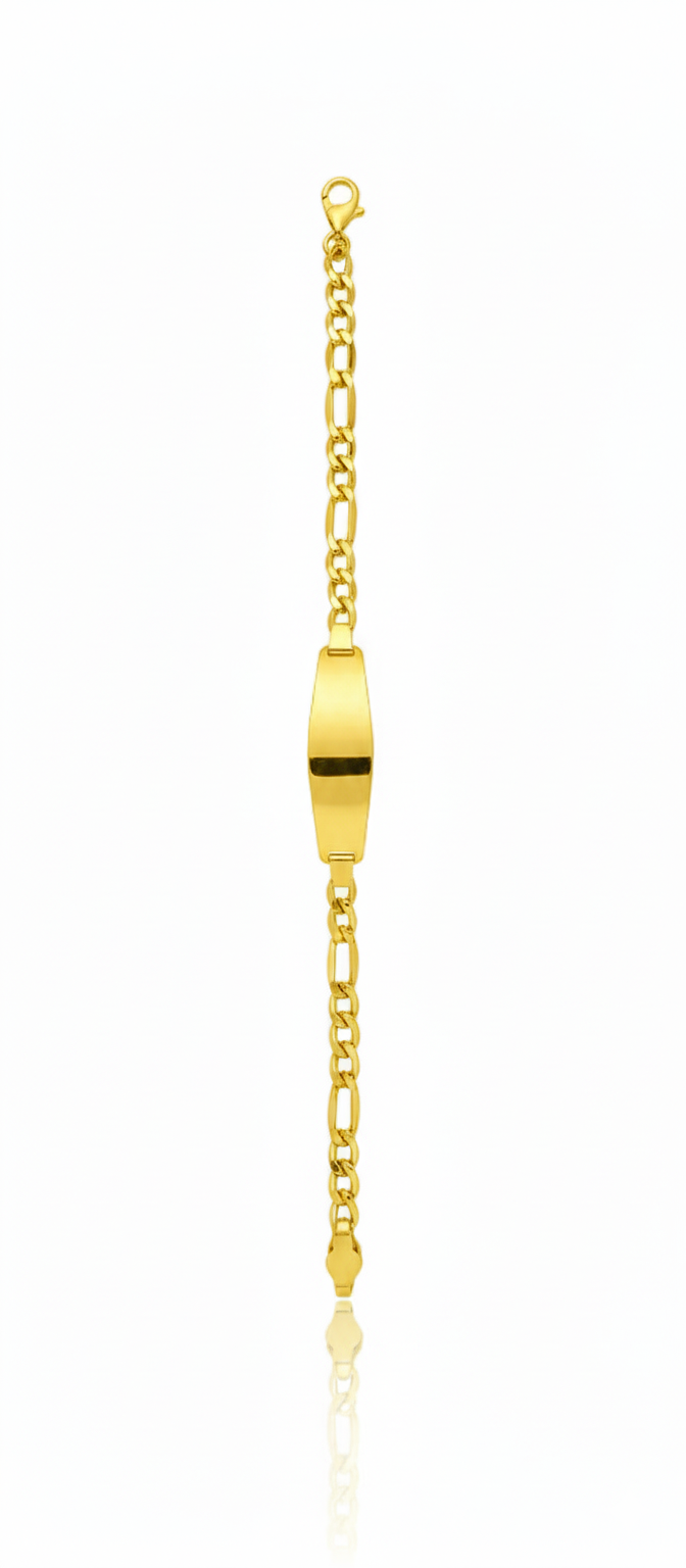 18K Solid Gold Kids' Figaro ID Bracelet (5.5")