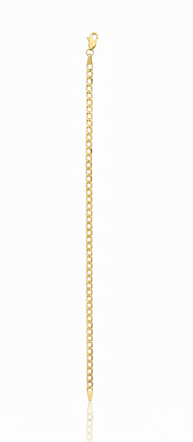18K Solid Gold Slim Curb Link Bracelet