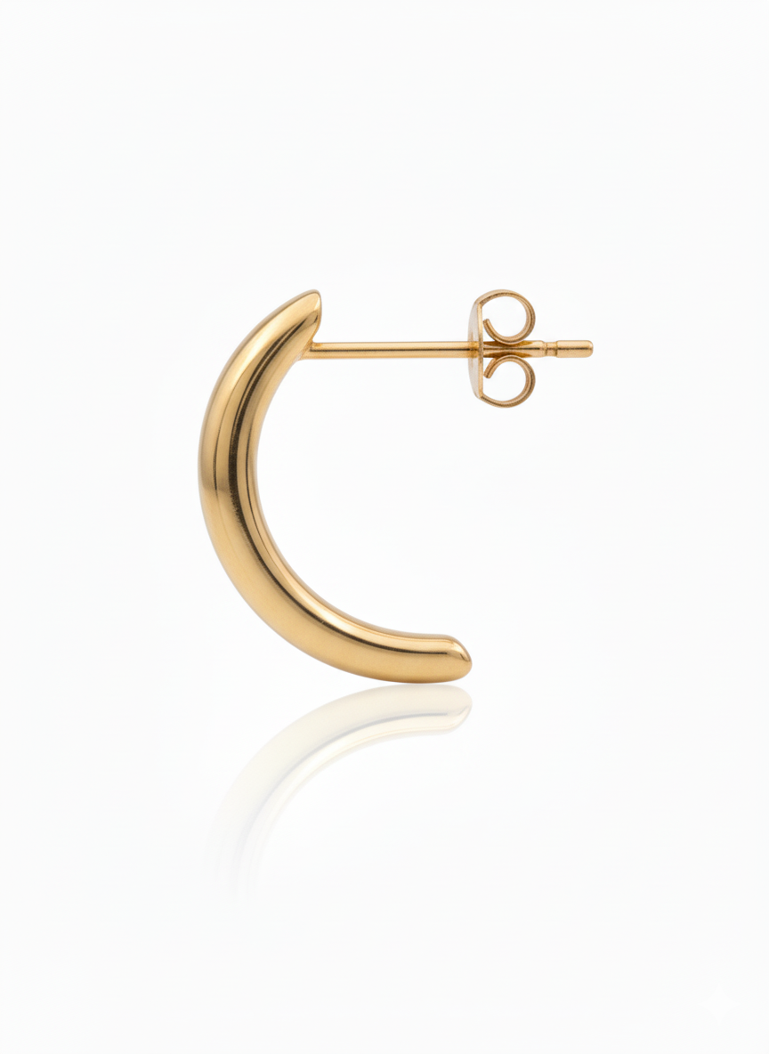 18K Solid Gold Tapered J-Hoop Stud Earrings
