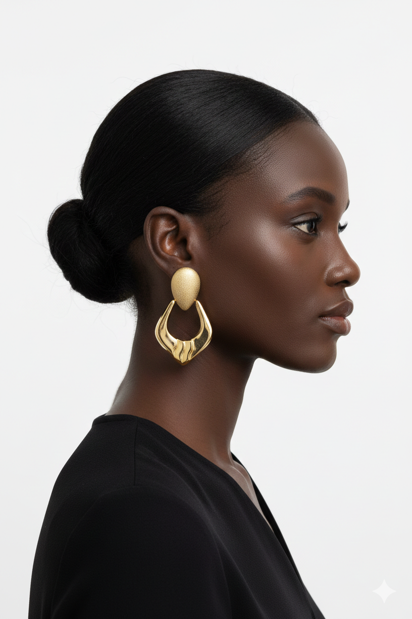 18K Solid Gold Sculptural Drop Earrings