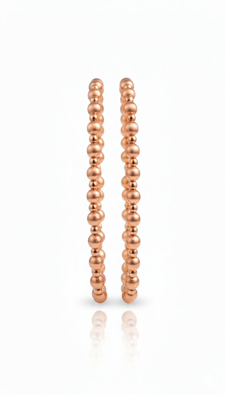 18K Solid Rose Gold Beaded Stretch Bracelet