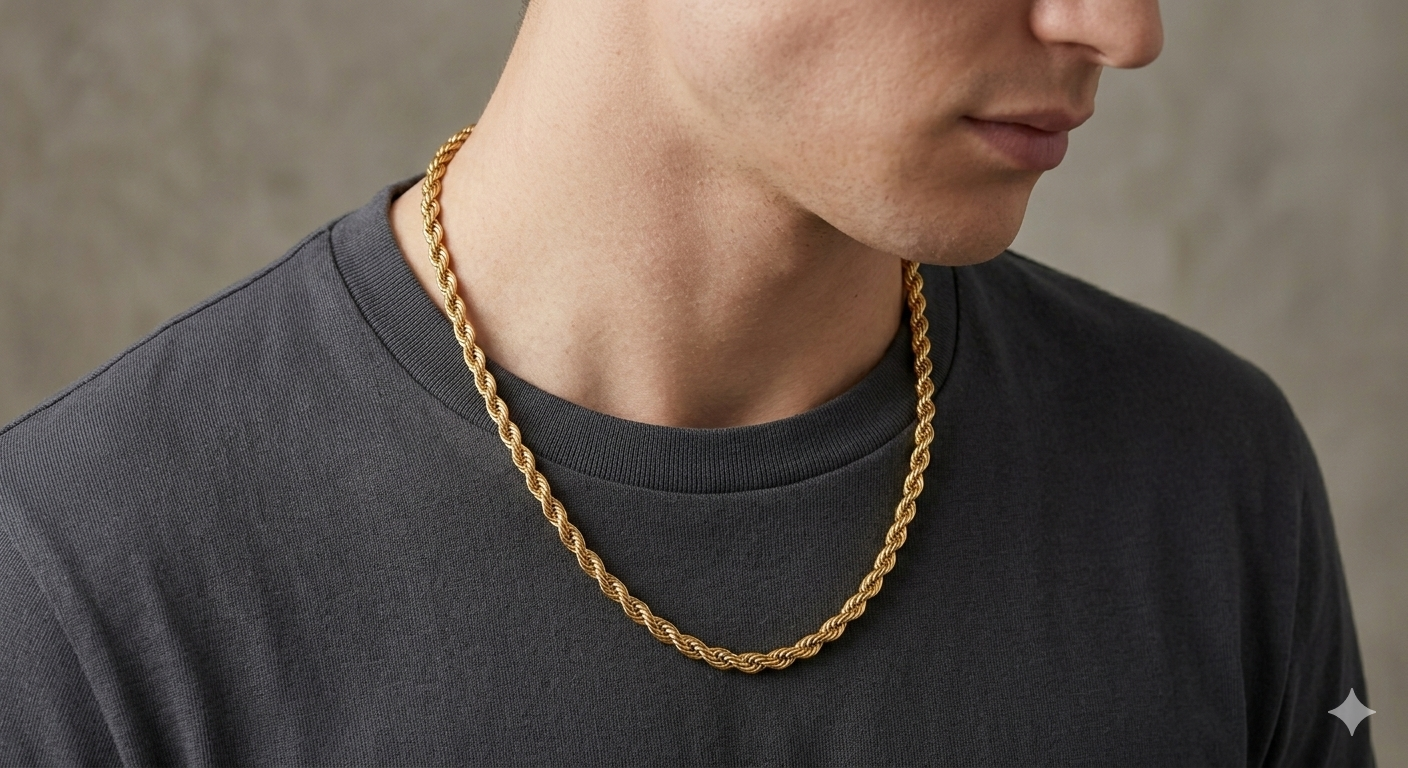 18K Gold 20" Twist Rope Chain Necklace