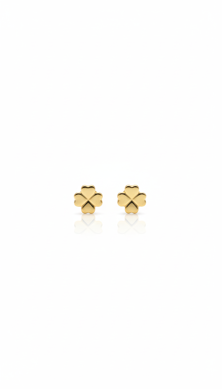 18K Solid Gold Four-Leaf Clover Stud Earrings