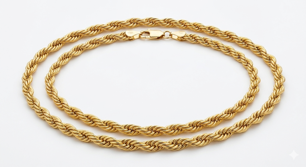18K Gold 20" Twist Rope Chain Necklace