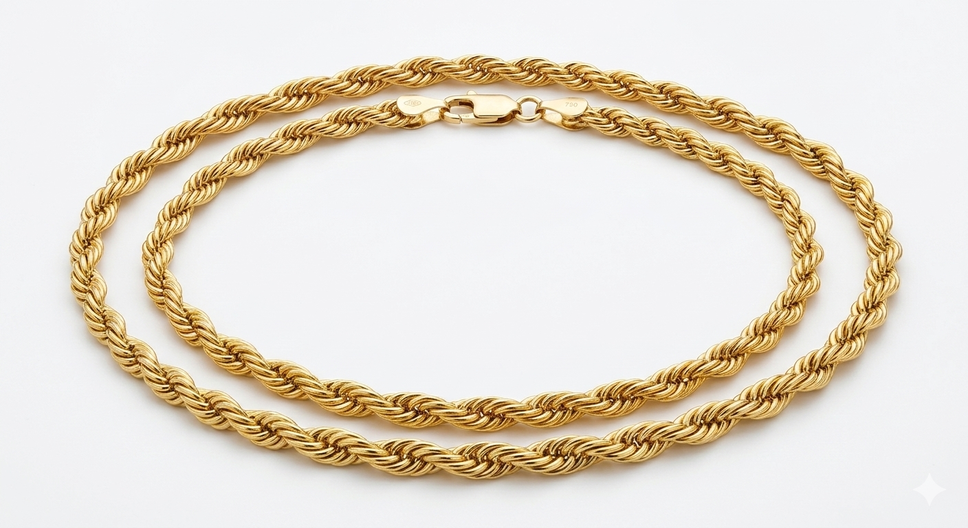 18K Gold 20" Twist Rope Chain Necklace