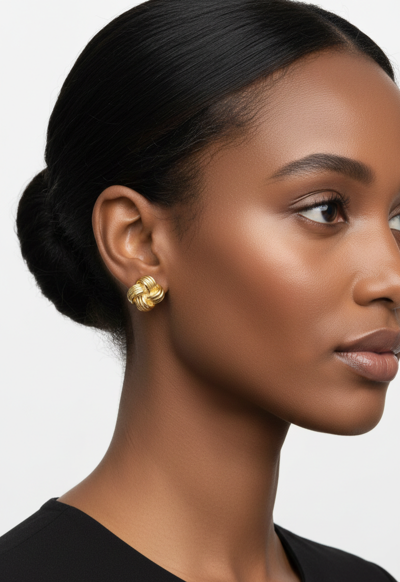 18K Solid Gold Textured Love Knot Stud Earrings