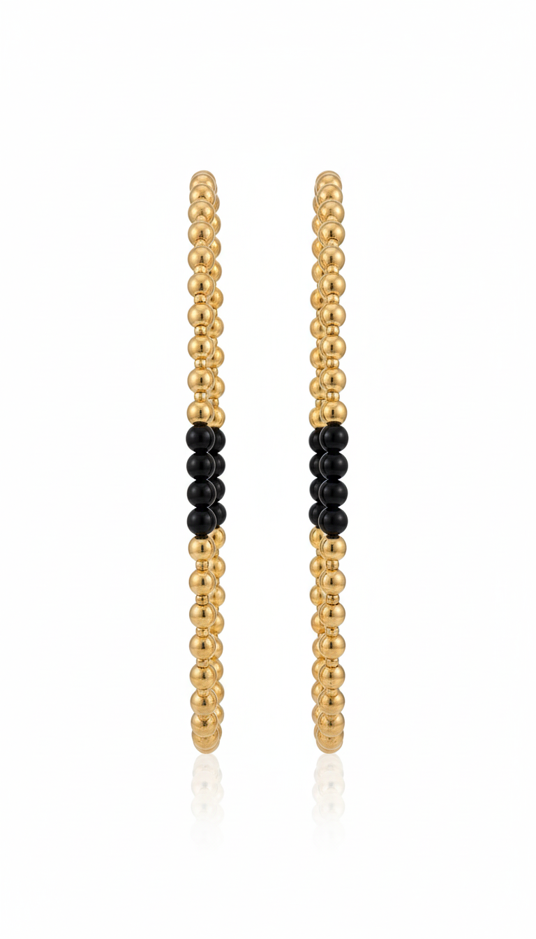18K Solid Gold & Black Stretch Bracelet