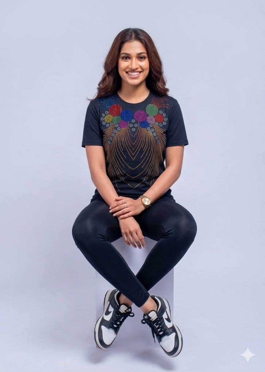 Celestial Fireworks Bling T-Shirt – High-Stretch Comfort Fit