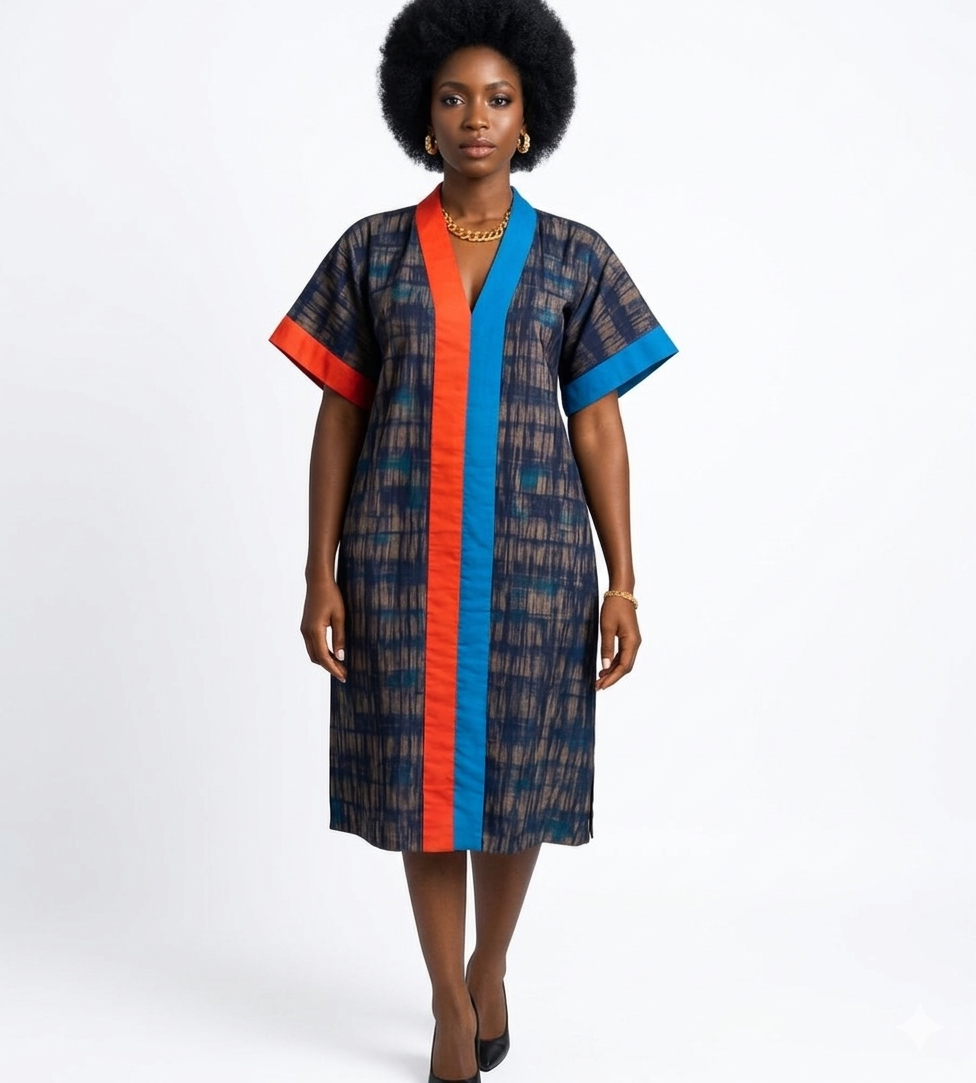 Midnight Ikat Color-Block Shift Dress