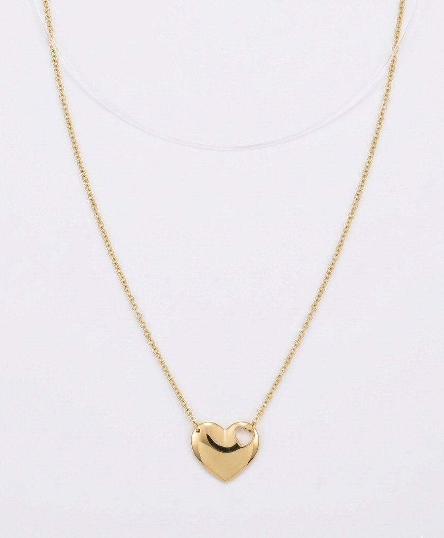 18K Yellow Gold Cut-Out Heart Pendant Necklace
