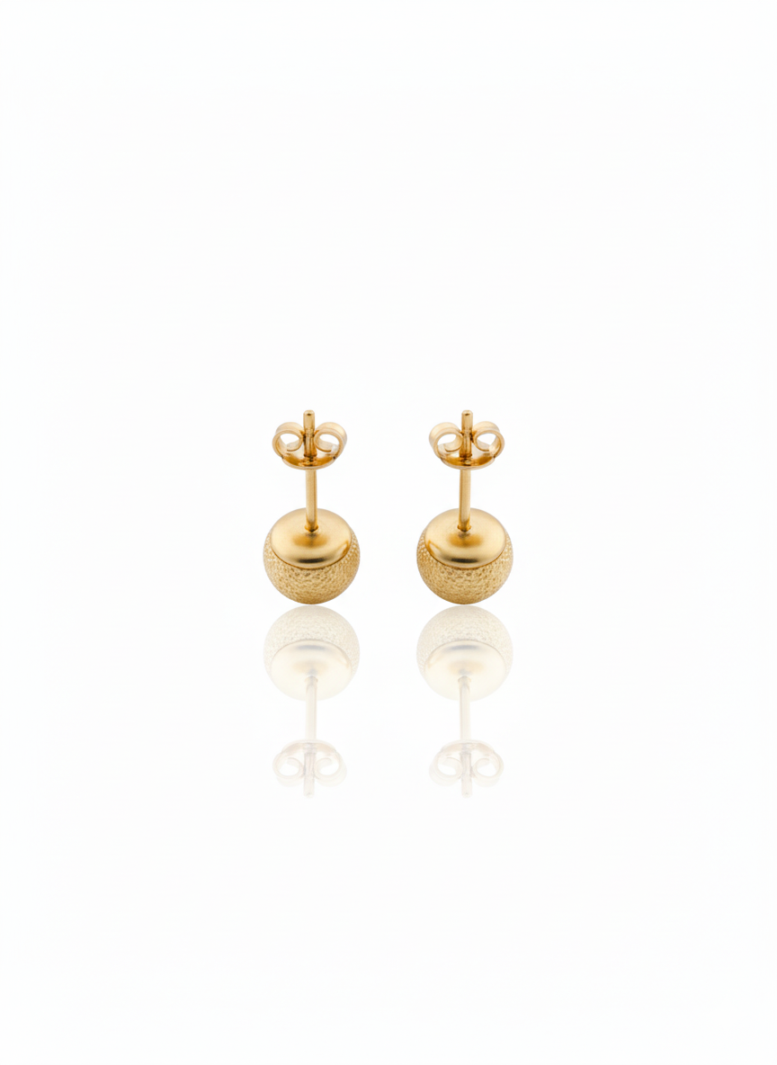 18K Solid Gold Textured Orb Stud Earrings