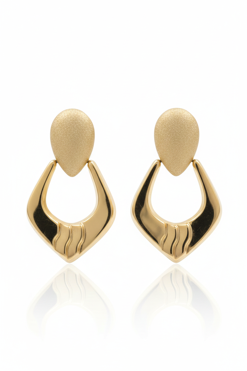 18K Solid Gold Sculptural Drop Earrings