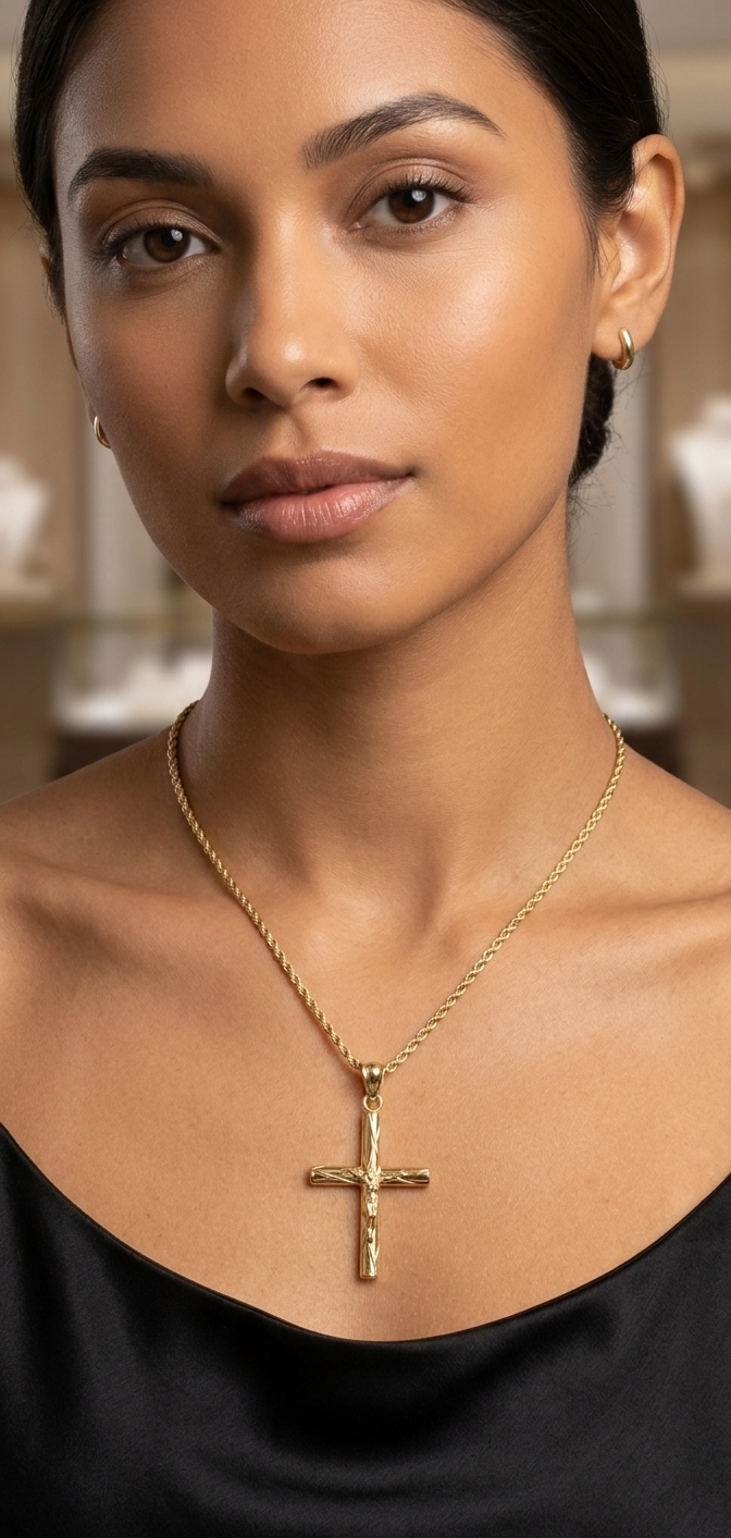 18k Gold Crucifix Pendant –  Hand-Finished Gold Cross ( No Chain)